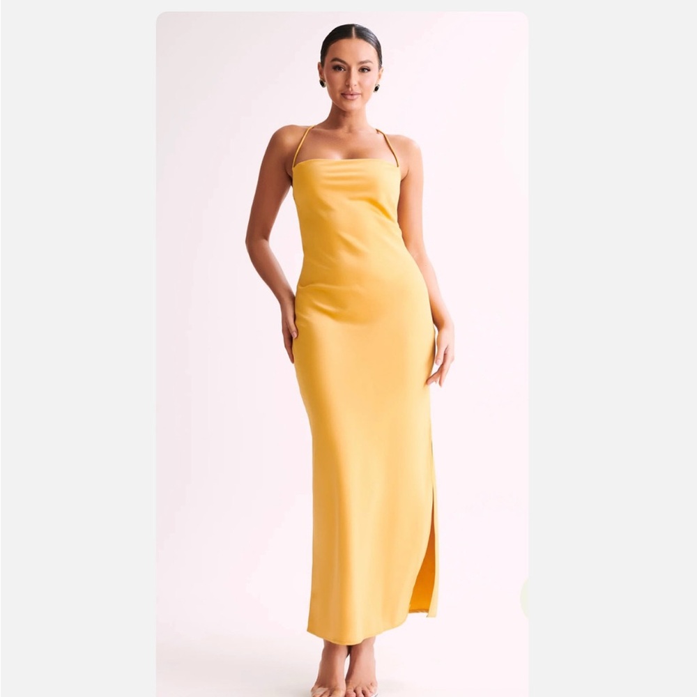 Meshki Sydney neck slip yellow Maxi Dres